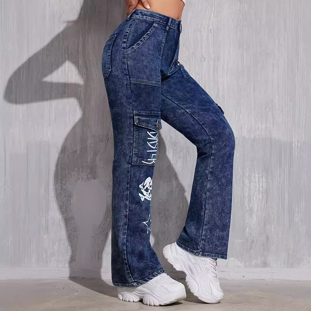 Vintage Chic Cargo Loose Straight-Leg Jeans