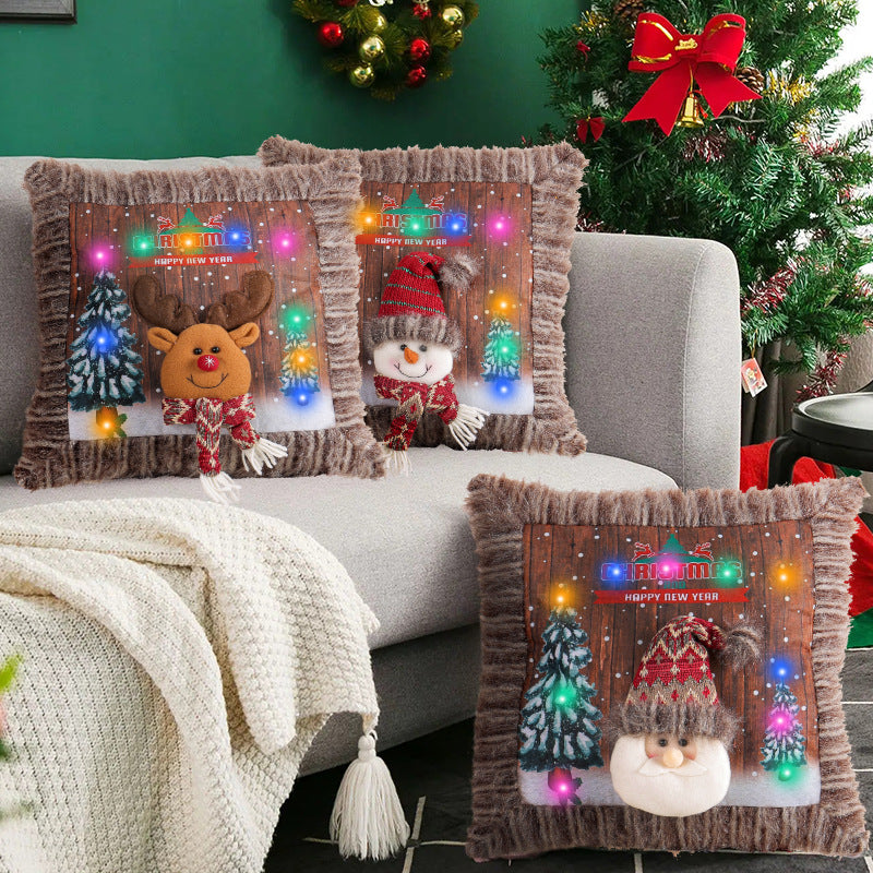 Plush Light-Up Christmas Pillow Cover