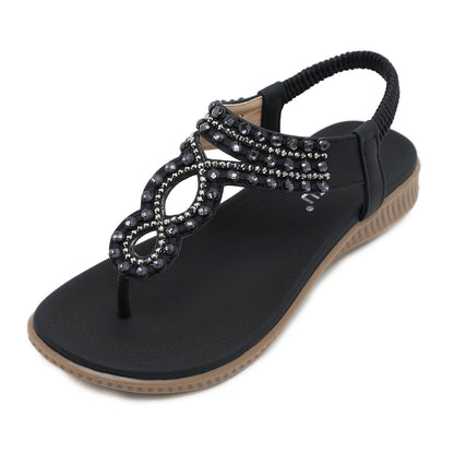 Bohemian Rhinestone Comfortable Vacation Flat Sandals