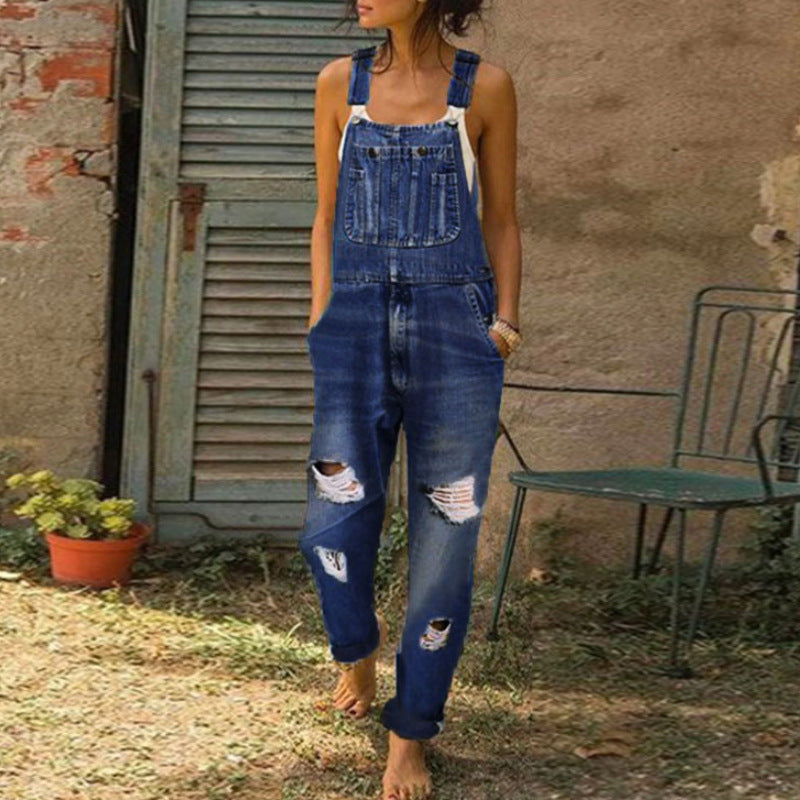 Denim einfache und vielseitige Gelegenheits -Overall -Overall für Frauen