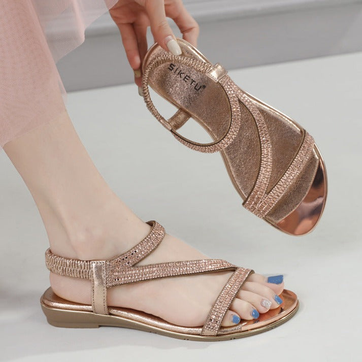 Chic Comfort Flat Sandals with Open Toes and Elastic Bands