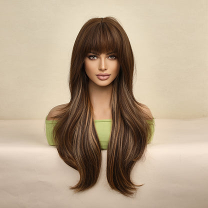 Gradual Golden Brown Long Hair with Full Bangs Wig