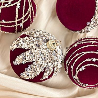 Luxurious Flocked Velvet Christmas Ornament with Colorful Rhinestones