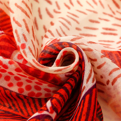 Orange-Red Leaf Floral Silk Scarf Shawl