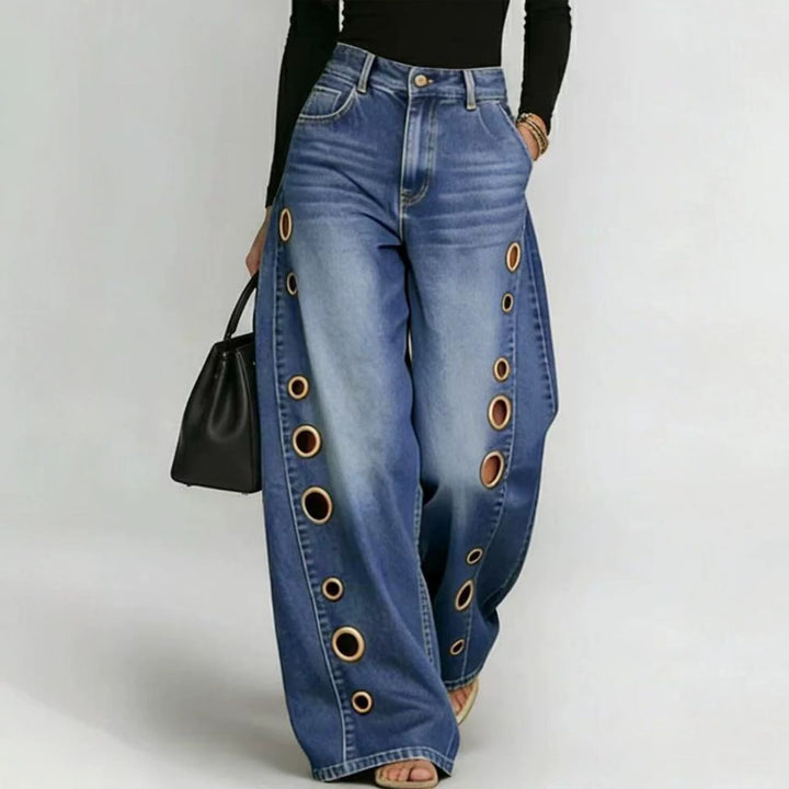 Jeans mit weitem Bein und Metallösen-Detail