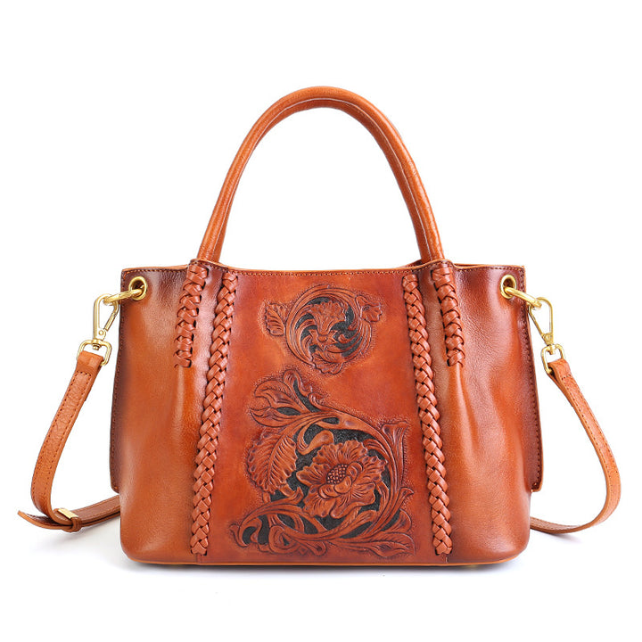 Tote-Handtasche aus Leder mit Blumenmuster