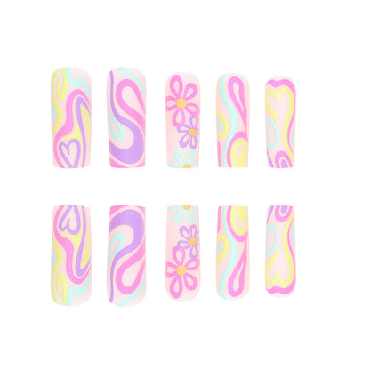 Multicolor Line Art Flower Doodle Press-on Nails