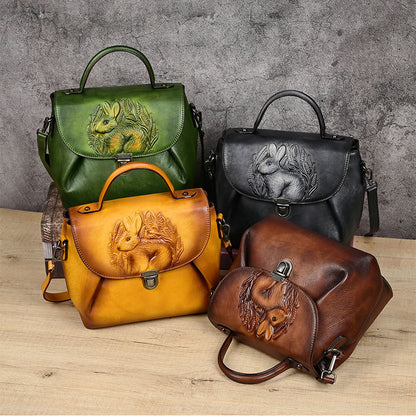 Verspielte Kaninchen -geprägte Leder -Crossbody -Tasche