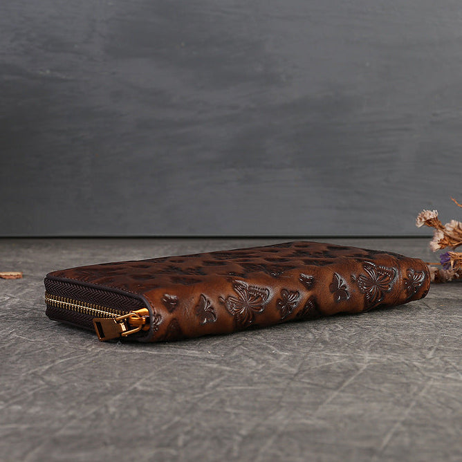 Vintage Butterfly Embossed Long Wallet