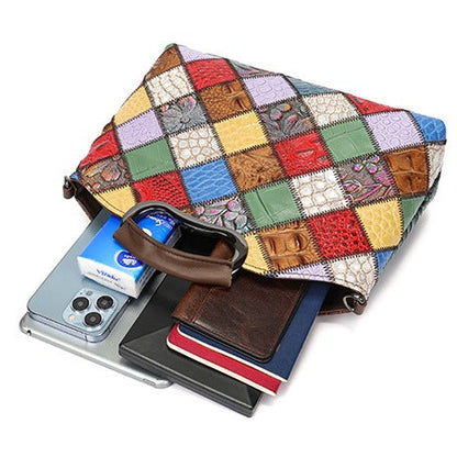 Cowhide Single Shoulder Retro Patchwork Colorful Messenger Bag