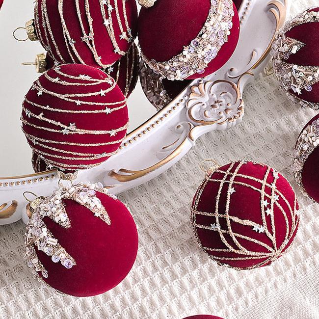 Luxurious Flocked Velvet Christmas Ornament with Colorful Rhinestones