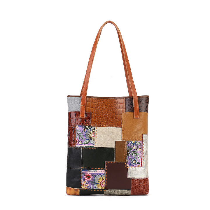 Handmade Vintage Leather Patchwork Large Capacity Shoulder Bag