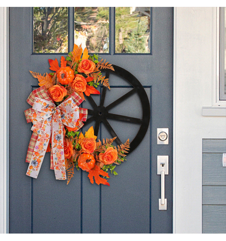 Porch Window Home Decor Pumpkin Cart Wreath