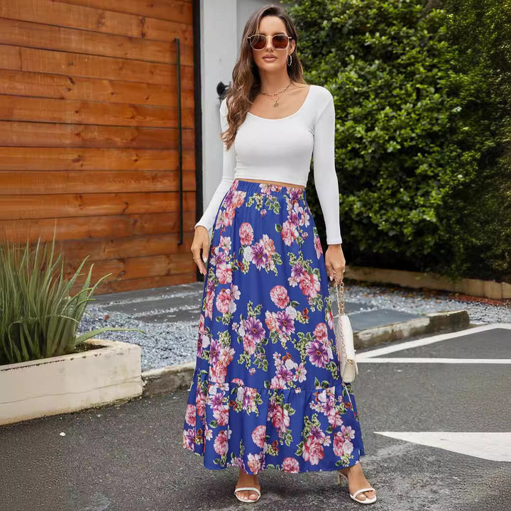 Vintage Floral Ruffled Patchwork Maxi Skirt