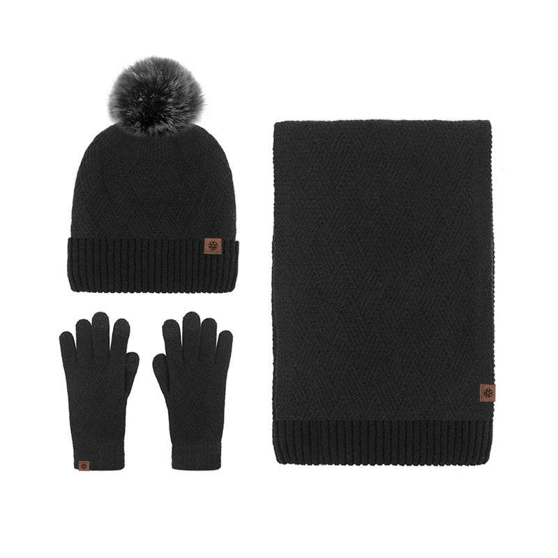 Solid Color Warm Hat, Scarf, and Gloves Set