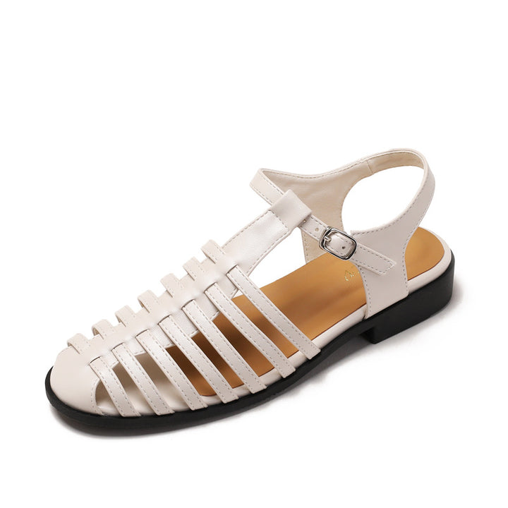 Vintage Woven Closed-Toe Square-Toe Roman Sandals