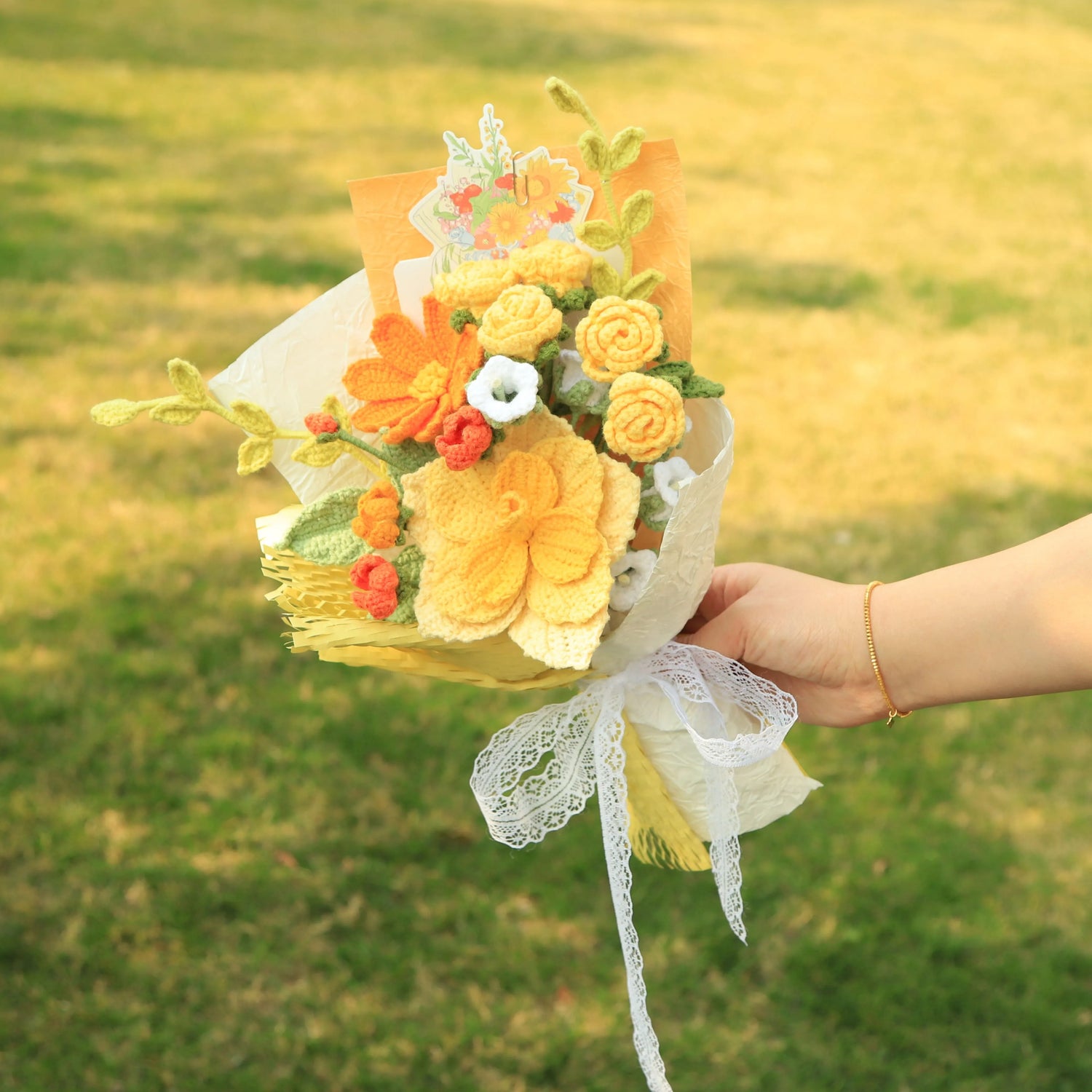 Handmade Knitted Rose Yarn Bouquet