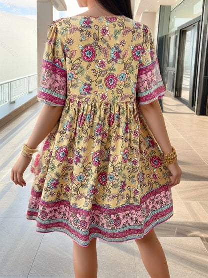 Robe à manches courtes imprimées de vacances à loisir