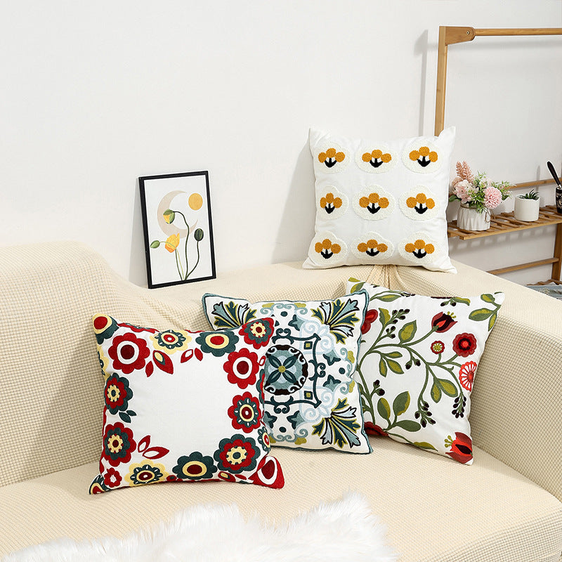 Flor bordada almohada de sofá minimalista moderno (insertos de almohada incluidos)