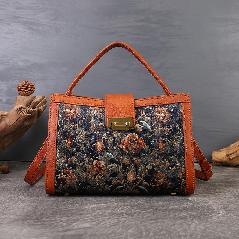 Borsa tote a spalla ricamata floreale vintage