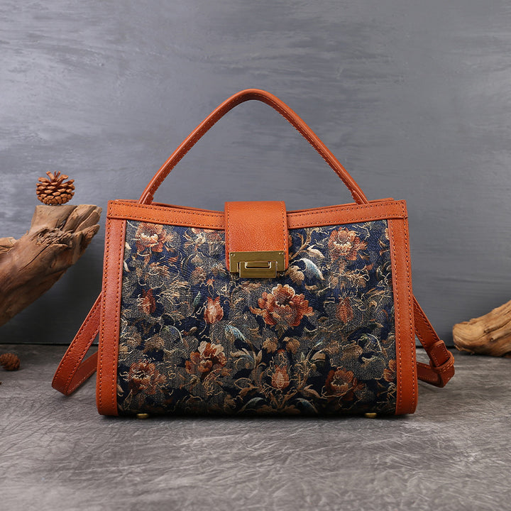 Borsa tote a spalla ricamata floreale vintage