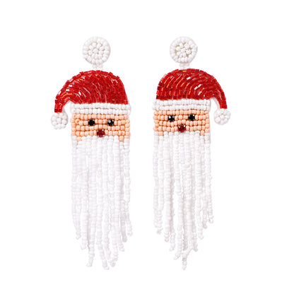 Handmade Beaded Christmas Santa Tassel Pearl Earrings