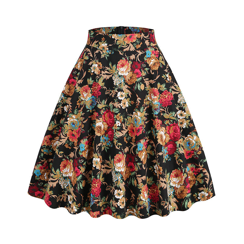 Vintage Printed Elegant Midi Skirt