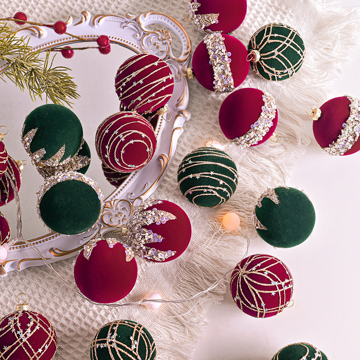 Luxurious Flocked Velvet Christmas Ornament with Colorful Rhinestones