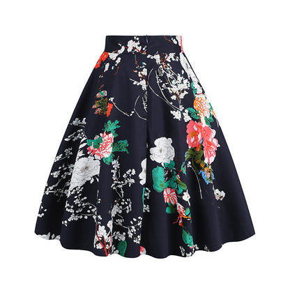 Vintage Printed Elegant Midi Skirt