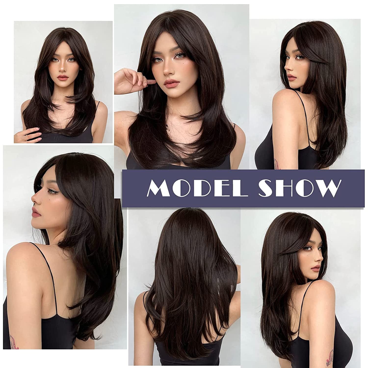 Rich Brown High-Temperature Synthetic Eight-Bangs Wig