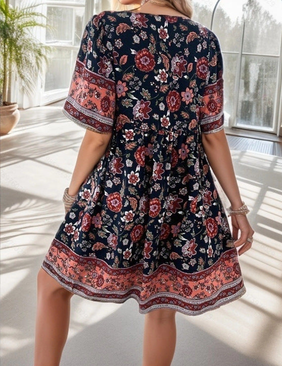 Leisure Vacation Printed Short Sleeve Dress