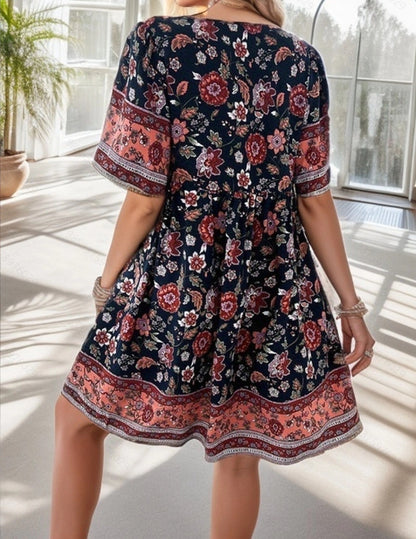 Robe à manches courtes imprimées de vacances à loisir