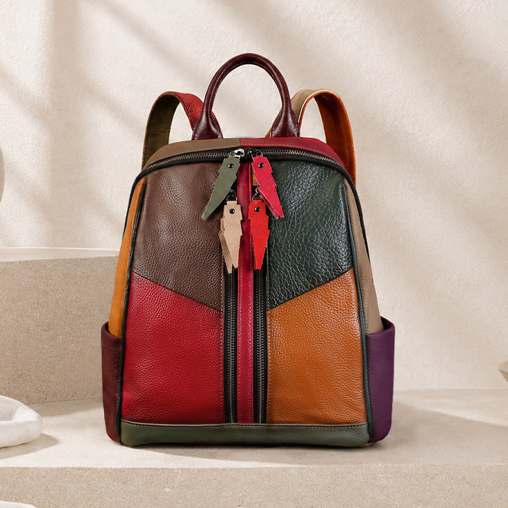 Patchwork-Rucksack aus Leder mit Farbblockdesign
