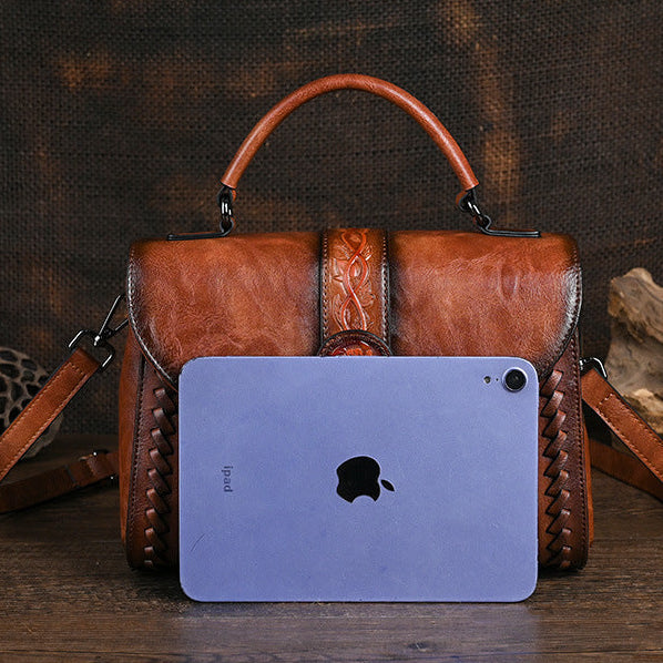 Borsa a tracolla con manico superiore vintage in rilievo