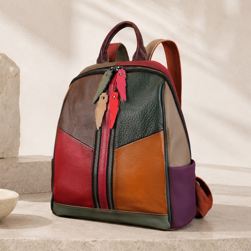 Patchwork-Rucksack aus Leder mit Farbblockdesign