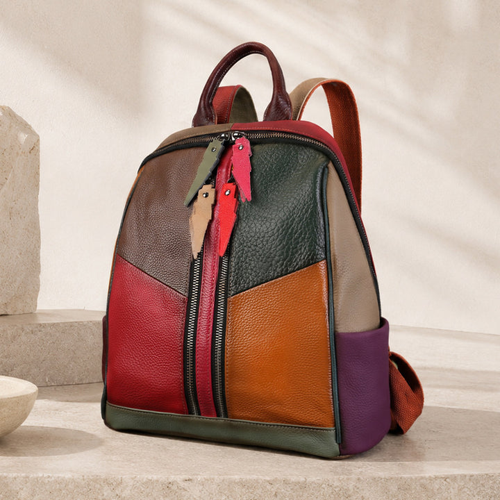 Patchwork-Rucksack aus Leder mit Farbblockdesign