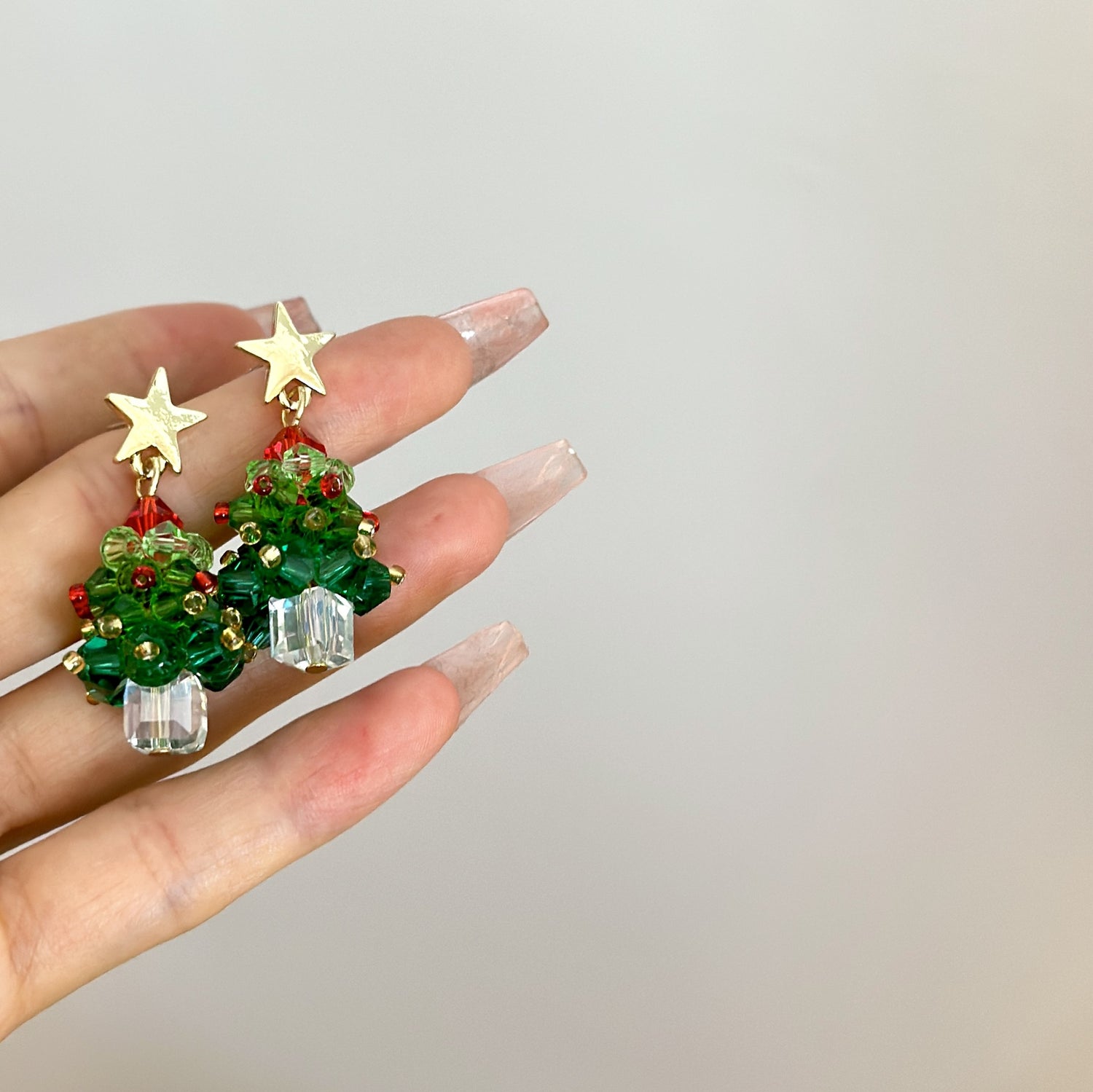 Handmade Beaded Christmas Tree Earrings