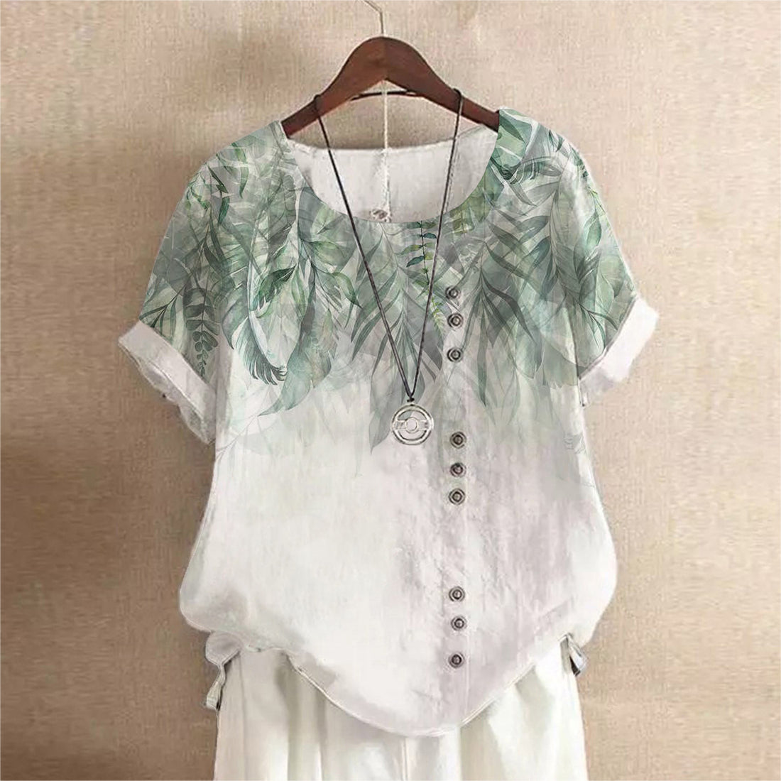 Vintage Linen Cotton Fashion Print Loose T-shirt