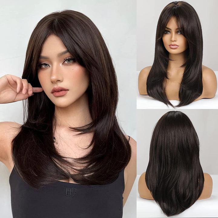 Rich Brown High-Temperature Synthetic Eight-Bangs Wig