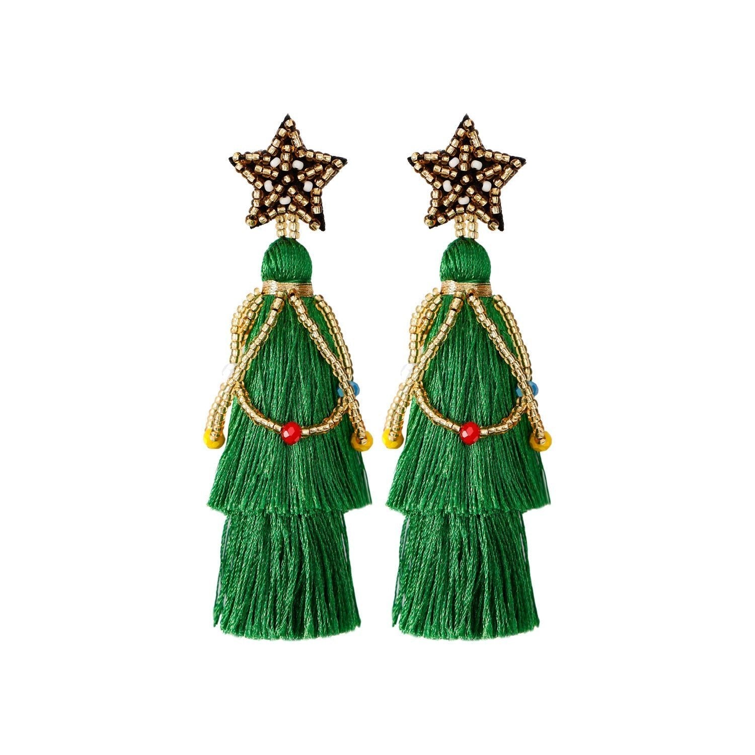 Handmade Beaded Christmas Santa Tassel Pearl Earrings