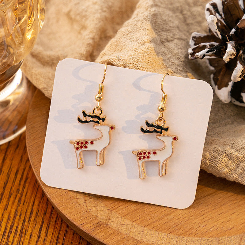 Christmas Snowflake Bell Reindeer Christmas Hat Earrings