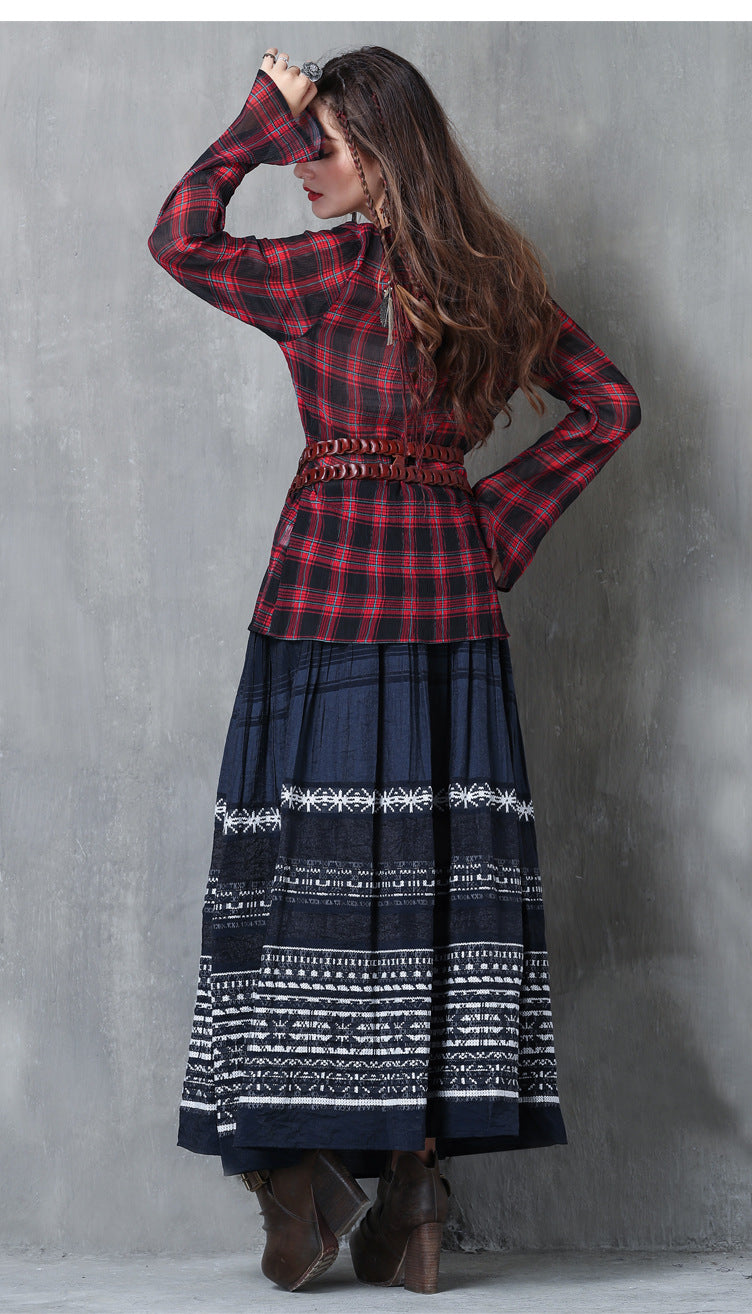 Embroidered Striped Patchwork Skirt