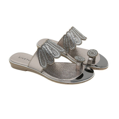 Rhinestone Comfortable Versatile Beach Flat Sandals