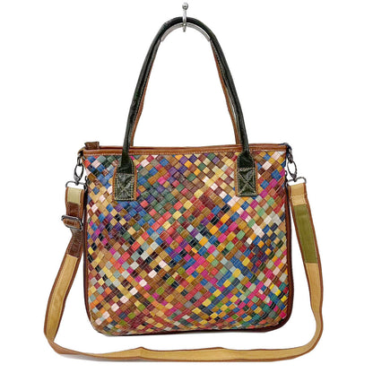 Retro Casual Leather Color Woven Tote