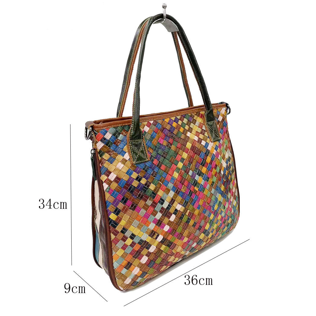 Retro Casual Leather Color Woven Tote