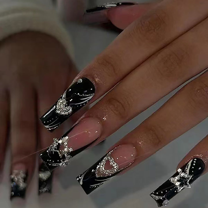 Black Sweet Punk Heart and Star Gothic Removable Press-On Nails