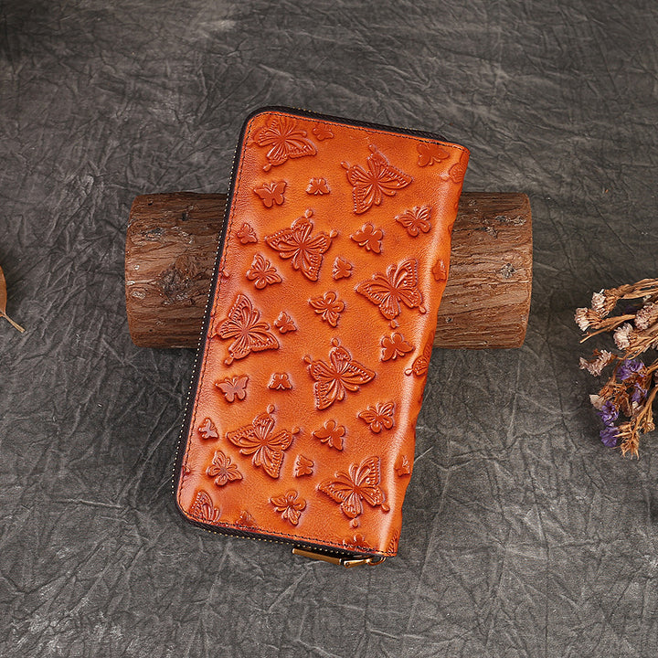 Vintage Butterfly Embossed Long Wallet