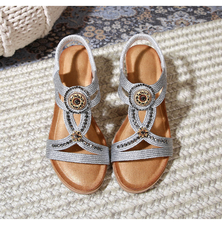Confortable Bohemian Fashion Hingestone Plateforme de coin Sandales