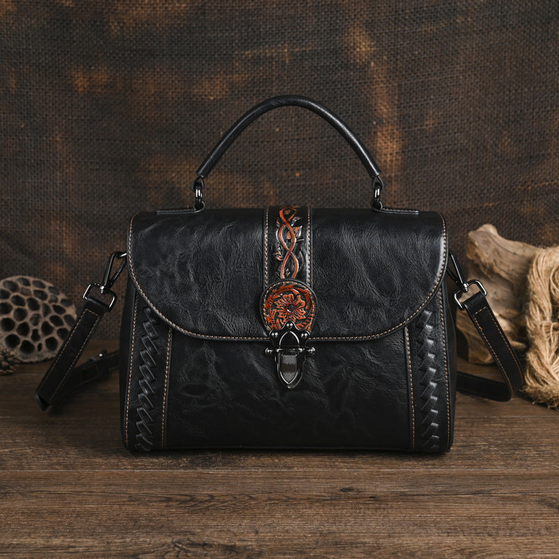Borsa a tracolla con manico superiore vintage in rilievo