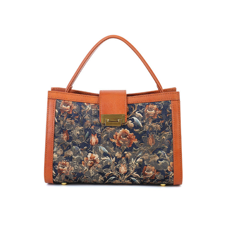 Borsa tote a spalla ricamata floreale vintage